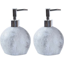 2x stuks zeeppompje/dispenser kunststeen/rvs in kleur cement grijs 15 cm - Zeeppompjes