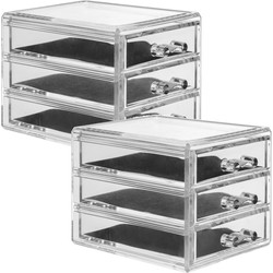 2x Stuks sieraden/make-up organizer 3 lades rechthoek 15,5 x 10,5 cm van kunststof - Make-up dozen