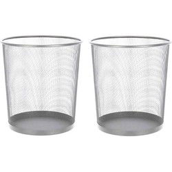 2x stuks kantoor prullenbakken/papiermanden 9 liter zilverkleurig - Prullenmanden