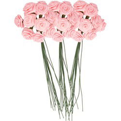 Rayher Decoratie roosjes satijn - bosje 36x - lichtroze - 12 cm - Kunstbloemen