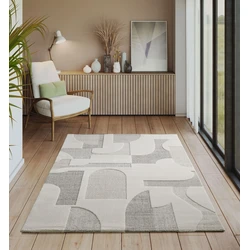 Modern vloerkleed - Eliora Geometrisch Japandi Crème/Grijs - 160 X 230 CM