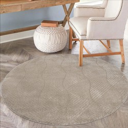 Everest Vloerkleed Modern Boho Patroon Laagpolig Rond Tapijt Woonkamer Beige- 200 CM ROND