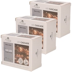 Set van 3x stuks cascade draadverlichting lichtsnoer met 100 lampjes warm wit met 10 lichtdraden - Lichtsnoeren