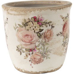 Clayre & Eef Bloempot  Ø 14x13 cm Roze Beige Keramiek Rond Bloemen Bloempot binnen