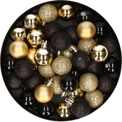 Set van 48x stuks kunststof kerstballen mix zwart en goud 3 cm - Kerstbal