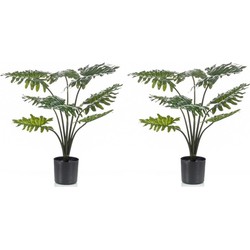 2 stuks groene Philodendron kunstplanten 60 cm met zwarte pot - Kunstplanten