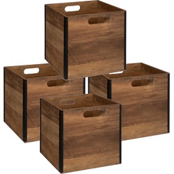 Set van 4x stuks opbergmand/kastmand 29 liter donker bruin van hout 31 x 31 x 31 cm - Opbergmanden