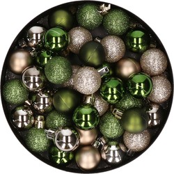 Kleine kunststof kerstballen 40x st 3 cm in champagne en groen - Kerstbal