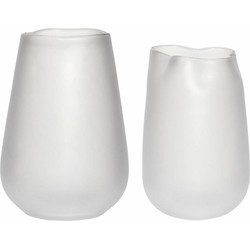 Hübsch 280603 Glazen Vazen - Set van 2 - ø16xH23cm en ø19xH27cm - Gerookt Glas - Wit