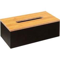 5Five Tissuedoos/zakdoekjes box - zwart - MDF hout - bamboe deksel - 25 x 13 x 9 cm - Tissuehouders