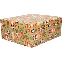 4x Rollen inpakpapier/cadeaupapier Kerst print bruin 2,5 x 0,7 meter 70 grams luxe kwaliteit - Cadeaupapier