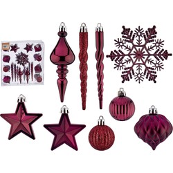 Krist+ ornamenten set - 32x - wijn/bordeaux rood - kunststof - Kersthangers