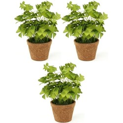3x Groene kunstplanten klaverzuring planten in pot 25 cm - Kunstplanten