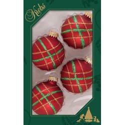 12x stuks luxe glazen kerstballen 7 cm rood velvet met ruit - Kerstbal
