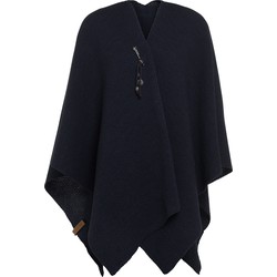 Knit Factory Jazz Gebreid Omslagvest - Dames Poncho - Navy - One Size - Inclusief sierspeld