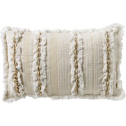 Dutch Decor SORA - Sierkussen 30x50 cm - met flosjes en schelpen - Natural - beige en wit - Dutch Decor