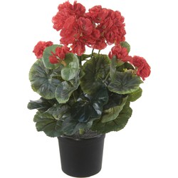 Louis maes Kunstplant - Geranium - rood - in zwarte pot - 33 cm - Kunstplanten