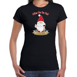 Bellatio Decorations fout kersttrui t-shirt dames - Wijn kabouter/gnoom - zwart - Doordrinken L - kerst t-shirts