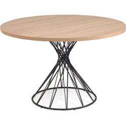 Kave Home - Tafel Niut rond melamine met natuurlijke finish en stalen poten met zwarte finish Ø 120 cm