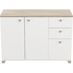 Buffet 3 deuren en 2 laden in eiken kronberg en wit decor - L119,6 cm