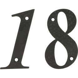 AMIG Huisnummer 18 - massief gesmeed staal - 10cm - incl. bijpassende schroeven - zwart - Huisnummers