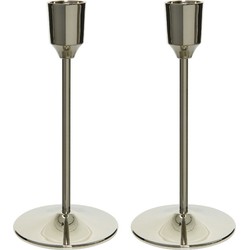 Set van 3x stuks luxe diner kaarsen staande kandelaar aluminium kleur zilver 15 cm - kaars kandelaars