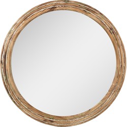 Clayre & Eef Spiegel  Ø 60x6 cm Bruin Groen Hout Glas Rond Wandspiegel