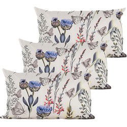 Anna's collection buitenkussen bloem - 3x - Creme/paars - 30 x 50 cm - Sierkussens