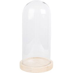 Clayre & Eef Stolp  Ø 13x26 cm Bruin Hout Glas Rond Glazen stolp