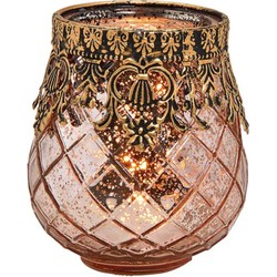 Glazen design windlicht/kaarsenhouder rose goud 9 x 10 x 9 cm - Waxinelichtjeshouders