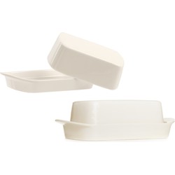 Botervloot - Set van 2x stuks - wit - met deksel - 19 x 12 x 7 cm - porselein - boterkuipje - boterp - Botervloten