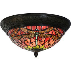 Lumilamp Plafondlamp Tiffany Rood Groen Glas Libelle