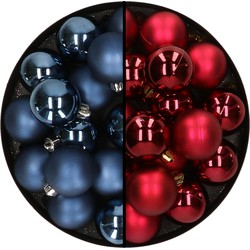 32x stuks kunststof kerstballen mix van donkerblauw en donkerrood 4 cm - Kerstbal