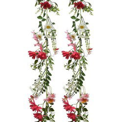 2x Roze/witte kunstbloemen takken 180 cm decoratie - Kunstplanten
