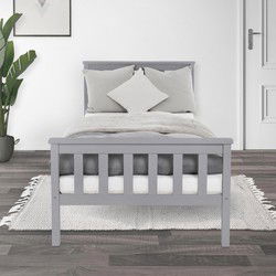 Bedframe eenpersoonsbed 90x200cm van grenenhout in lichtgrijs met lattenbodem ML design