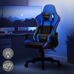 Gamingstoel met RGB-verlichting & Bluetooth-luidsprekers zwart/blauw gemaakt van kunstleer ML design