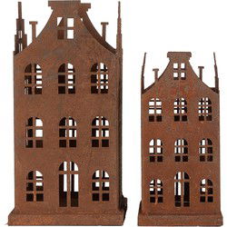 Clayre & Eef Decoratie Beeld Set van 2 Huis 14x14x27 / 11x11x23 cm Bruin Metaal