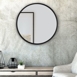 Wandspiegel Ø 70 cm zwart glas met metalen lijst WOMO design