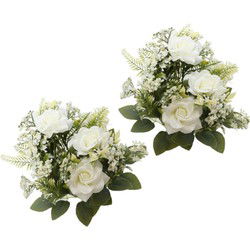 Chaks Bruidsboeket rozen - kunstbloemen - 2x - wit - H41 cm - Kunstbloemen
