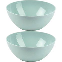 Plasticforte Serveerschaal/saladeschaal - 2x stuks - D20 x H8 cm - kunststof - mintgroen - Serveerschalen