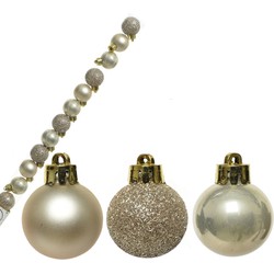14x stuks onbreekbare kunststof kerstballen champagne/beige 3 cm - Kerstbal