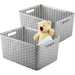 Plasticforte Opbergmand - 4x - Kastmand - rotan kunststof - zilvergrijs - 18 Liter - 29 x 39 x 20 cm - Opbergmanden