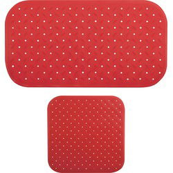 MSV Douche/bad anti-slip matten set badkamer - rubber - 2x stuks - rood - 2 formaten - Badmatjes