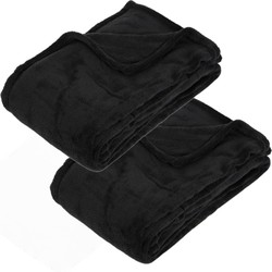 2x Stuks Fleece deken/fleeceplaid zwart 125 x 150 cm polyester - Plaids