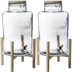 2x stuks - glazen drank dispenser - 8 liter - kunststof kraantje en houder - Drankdispensers
