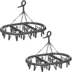 5Five Hangdroogrek - 2x - donkergrijs - met 24 knijpers - 45x33 cm - Hangdroogrek
