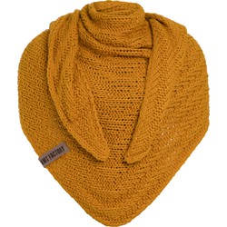 Knit Factory Sally Gebreide Omslagdoek - Driehoek Sjaal Dames - Oker - 220x85 cm - Grof gebreid