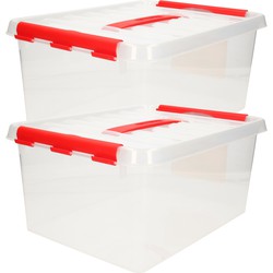 2x Kunststof stapelbare opbergbak 15 liter 40 x 30 x 18 cm - Opbergbox