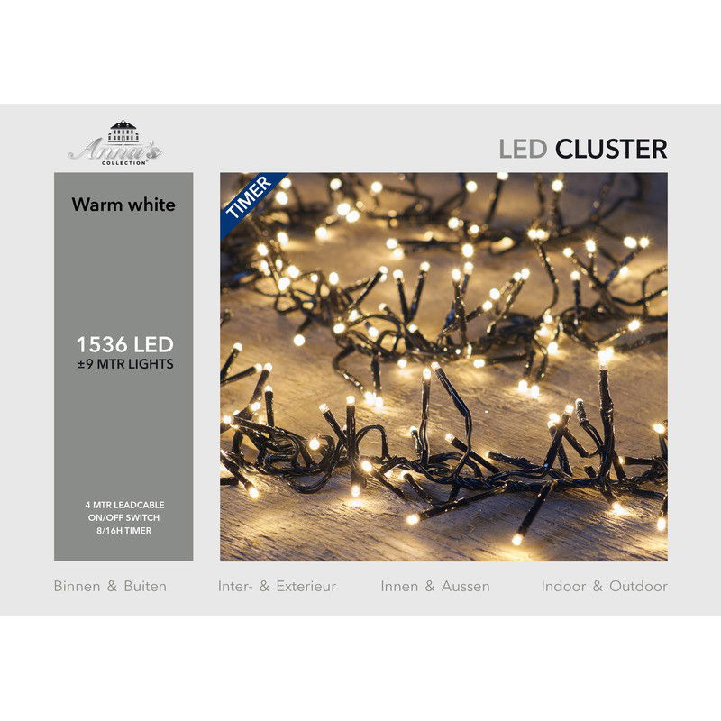 Anna's Collection Kerstverlichting - 1536 leds - warm wit - 9 meter - clusterverlichting - Kerstverlichting kerstboom - 