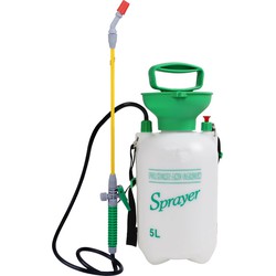 Sunnydays Plantenspuit met hoge druk sproeier en lange spuit - kunststof - 5 liter - wit/groen - Plantenspuiten